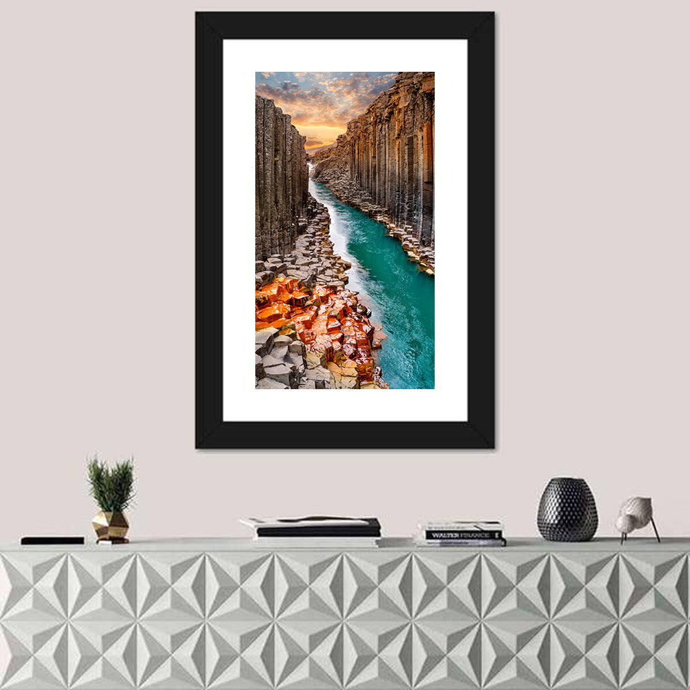 Stuðlagil Canyon Basalt Columns at Golden Hour Wall Art