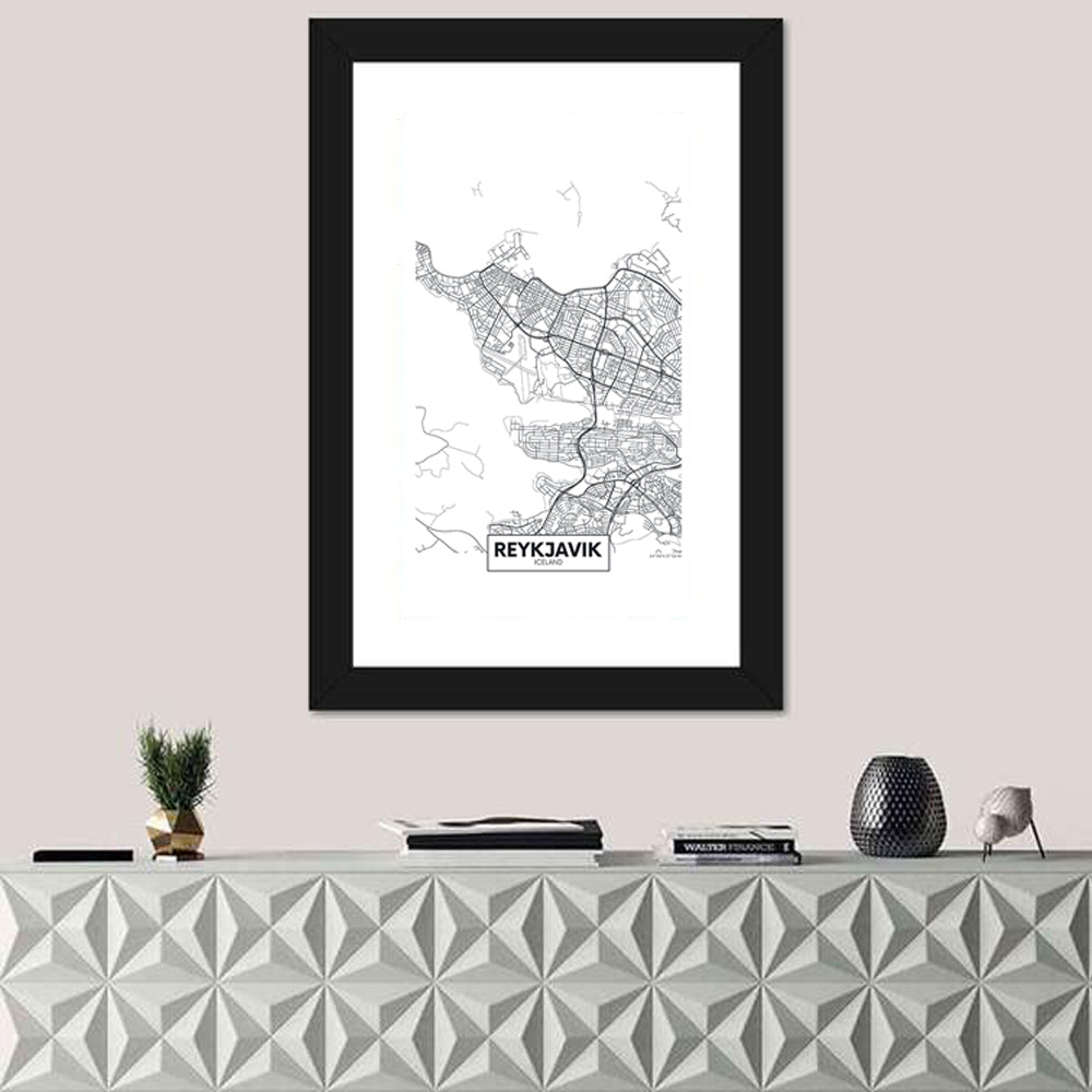 Reykjavik City Map Wall Art