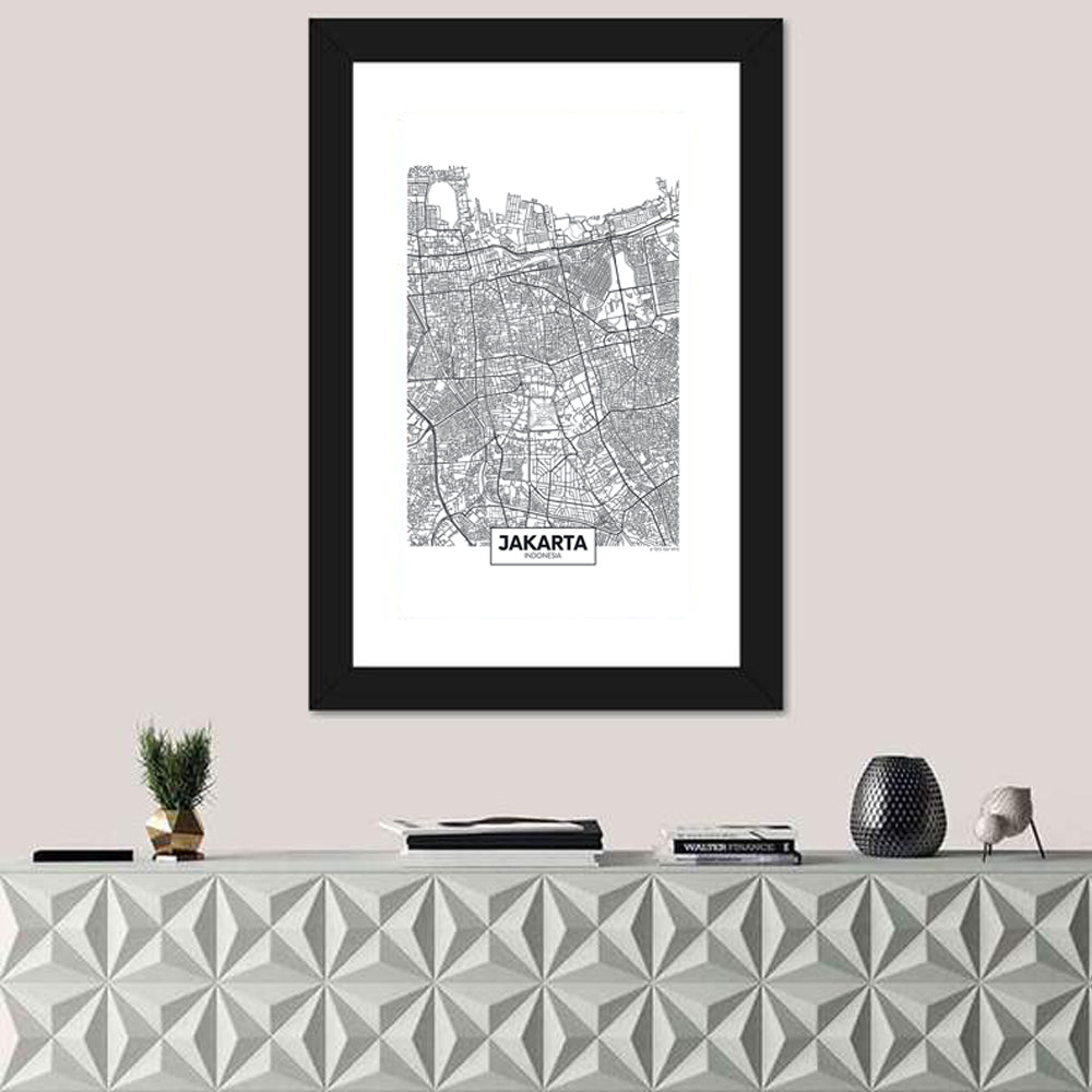 Jakarta Street Grid Map Wall Art