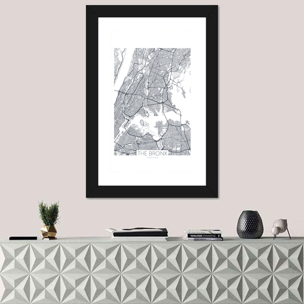 Bronx Black and White Map Wall Art