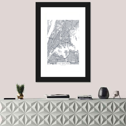 Bronx Black and White Map Wall Art