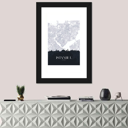 Istanbul Map and Skyline Wall Art