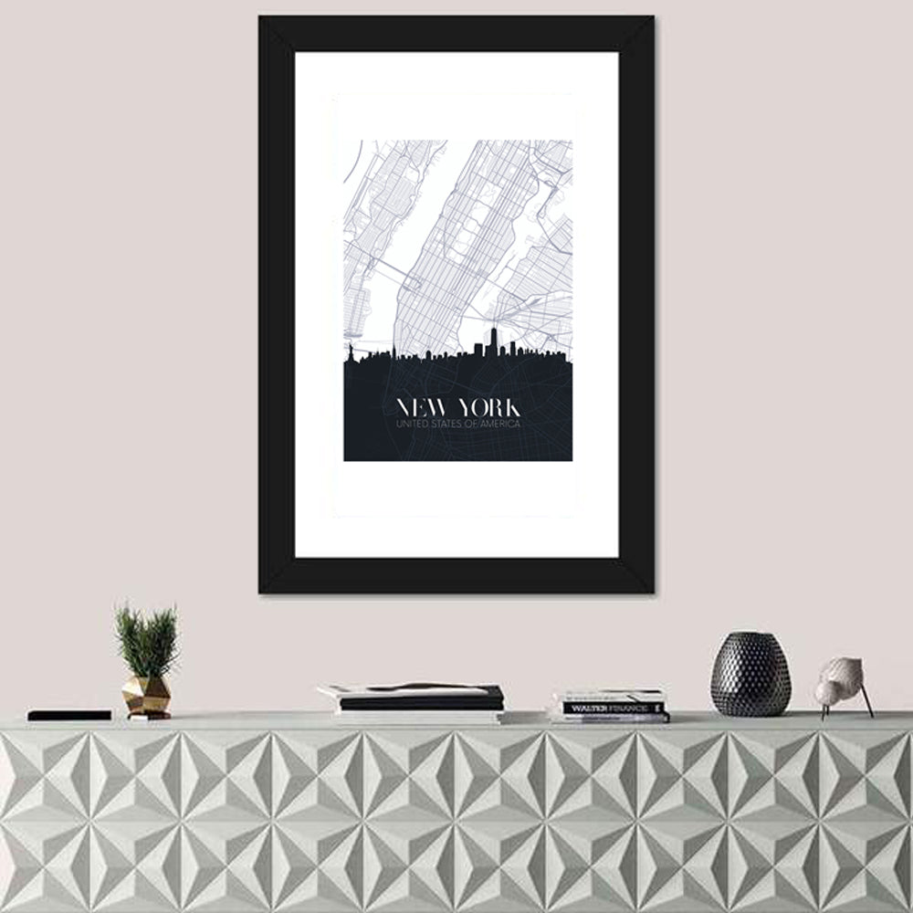 Manhattan Map with Skyline Wall Art