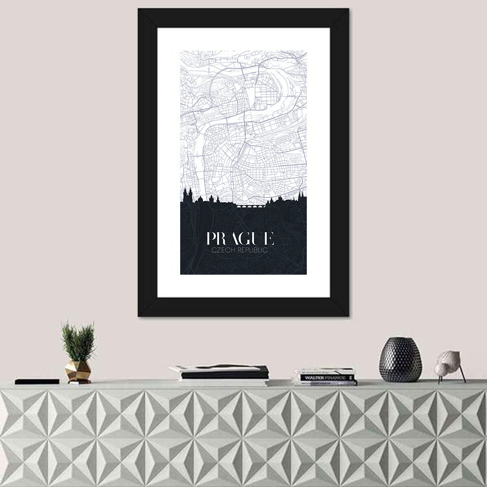 Prague Map with Charles Bridge Wall Art