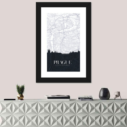 Prague Map with Charles Bridge Wall Art