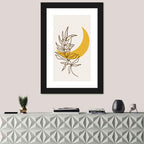 Crescent Moon Leaf Illustration Wall Art