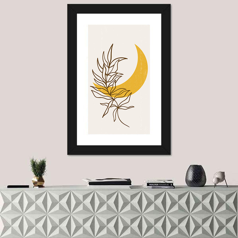 Crescent Moon Leaf Illustration Wall Art