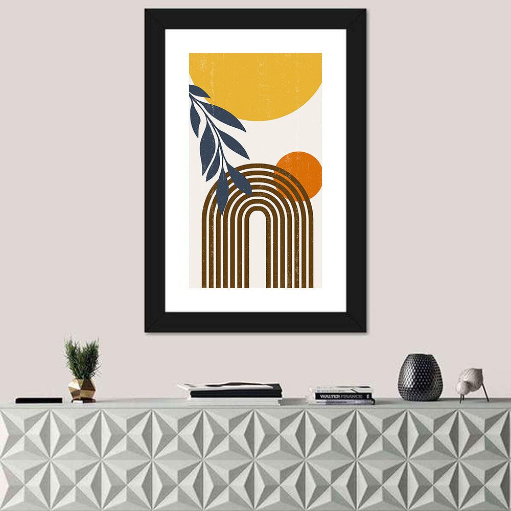 Boho Sun and Moon with Leaves Wall Art
