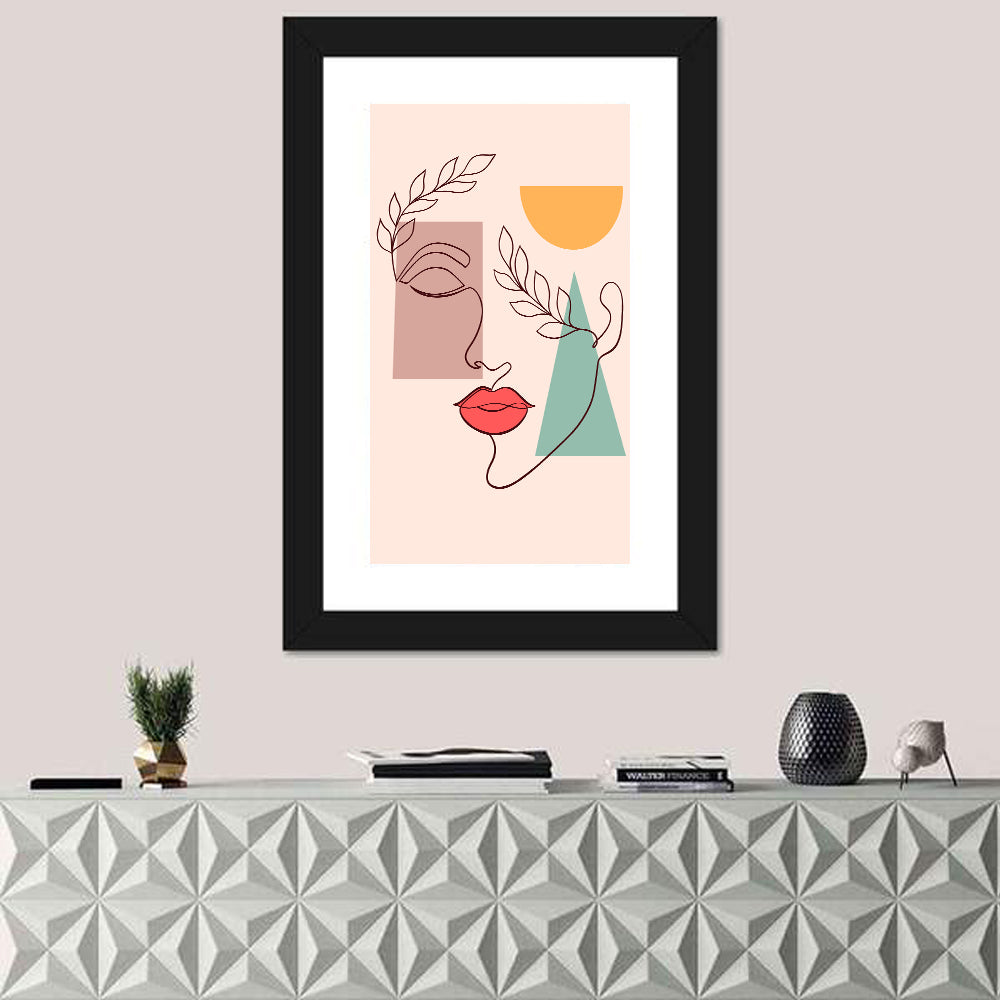 Minimal Woman Profile with Red Lips Wall Art