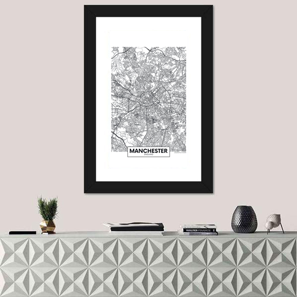 Manchester City Map, Minimalist Wall Art