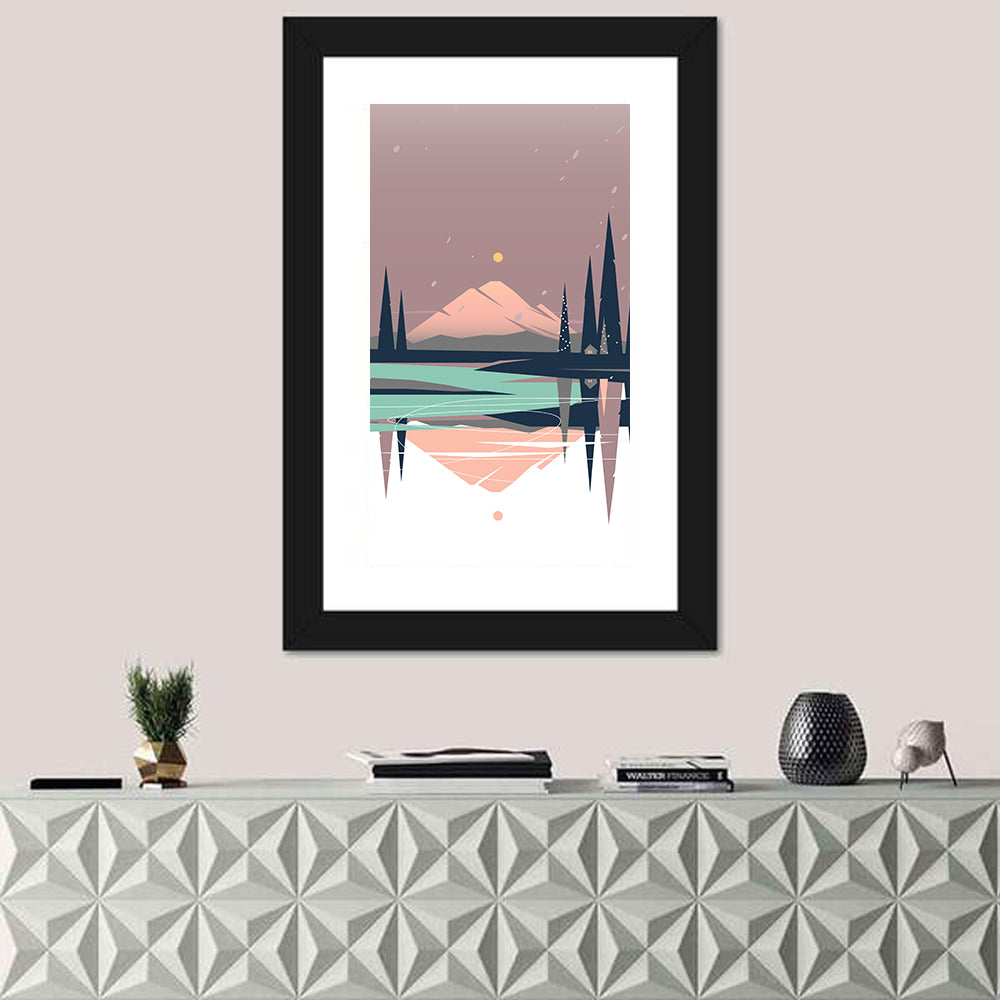 Dusk Mountain Lake Reflection Wall Art