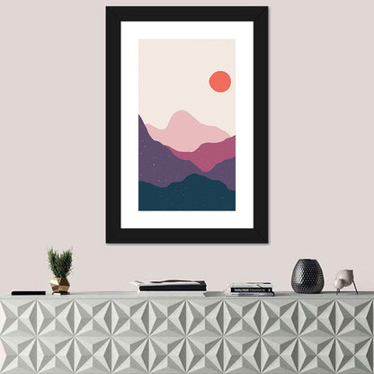 Stippled Sun Over Layered Mountains Wall Art