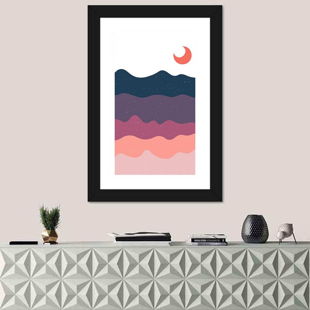Crescent Moon Over Layered Mountains Wall Art