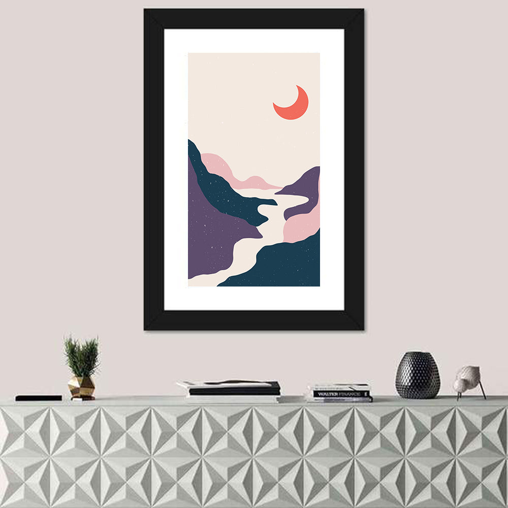 Crescent Moon Over Mountain Stream Wall Art