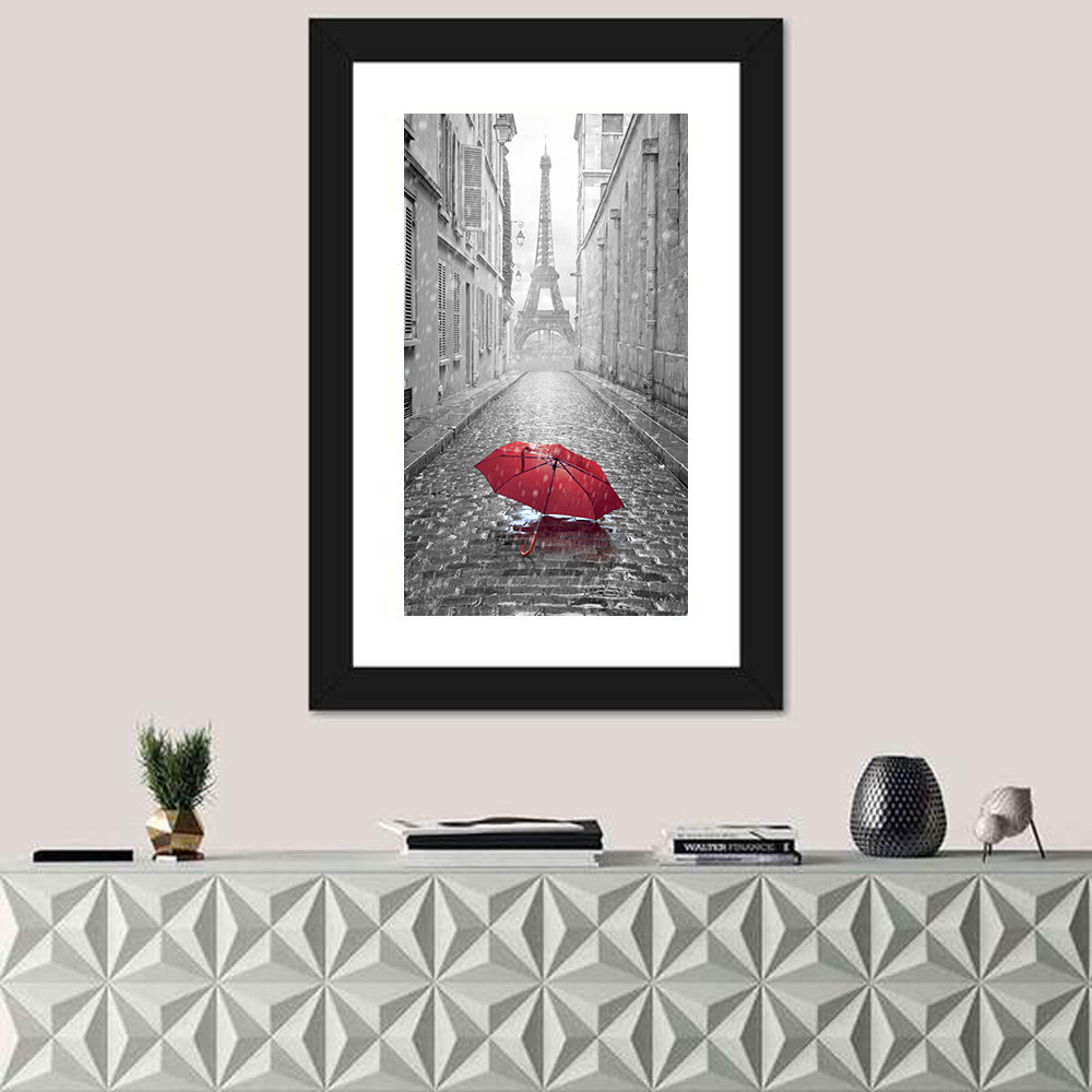 Eiffel Tower on Rainy Street Wall Art