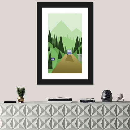 Mountain Road Bus Stop Illustration Wall Art