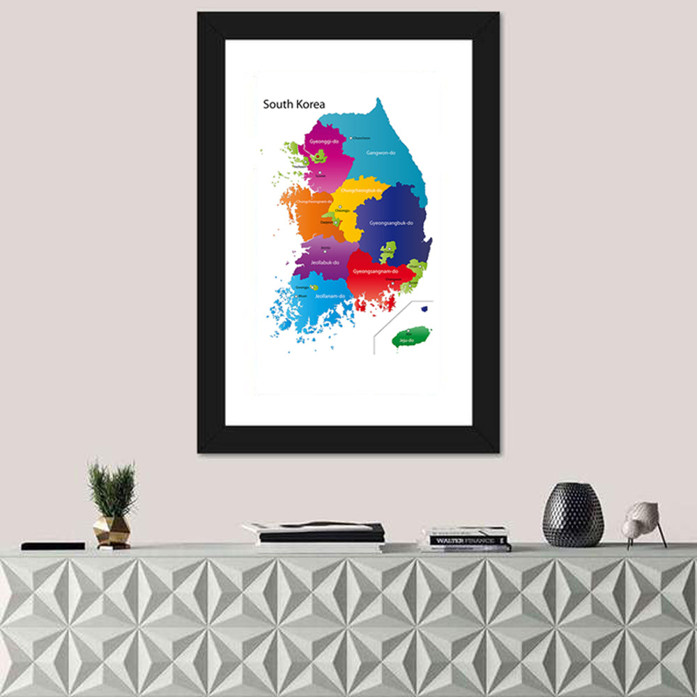 Colorful South Korea Map Wall Art