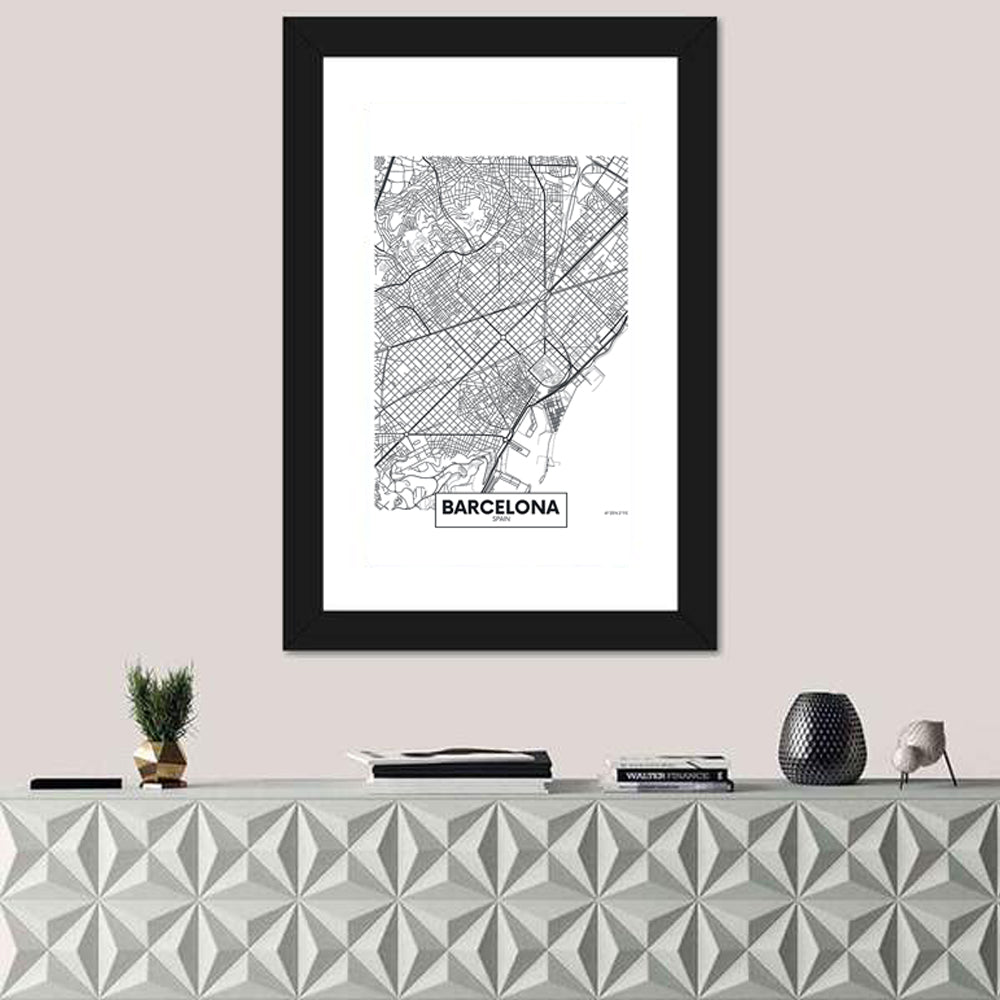 Barcelona Urban Grid Map Wall Art