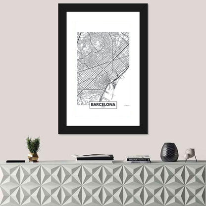 Barcelona Urban Grid Map Wall Art