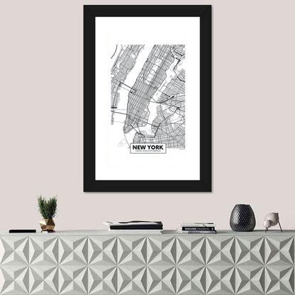 Manhattan Map, Black and White Wall Art