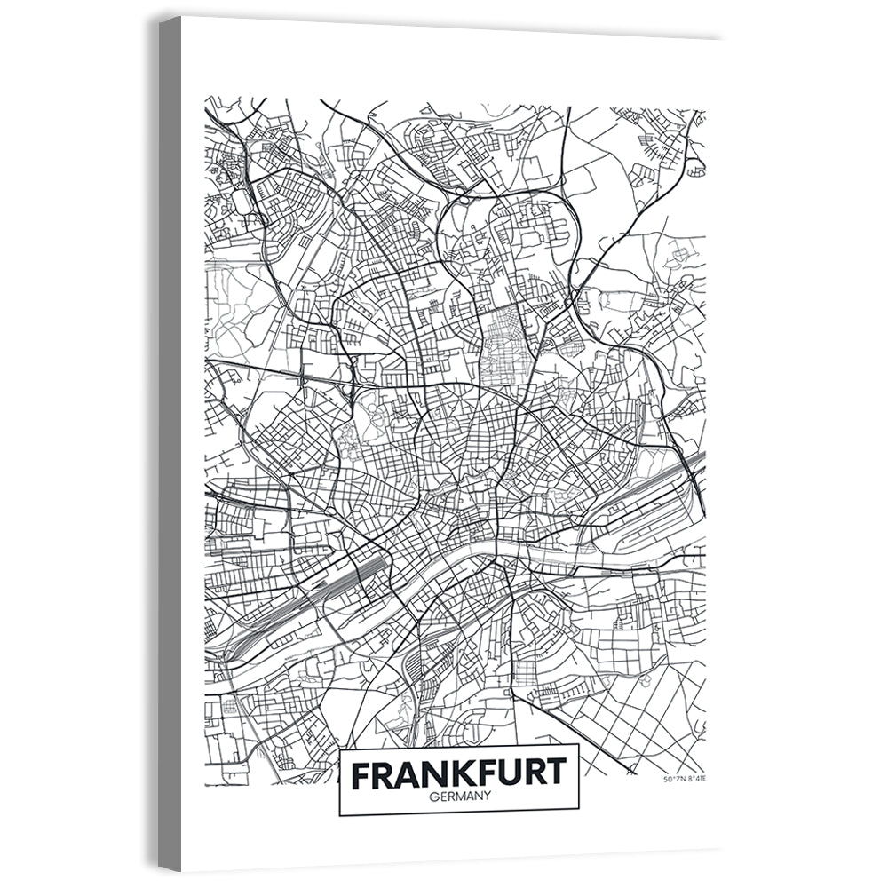 Frankfurt City Map Wall Art, canvas print, portrait