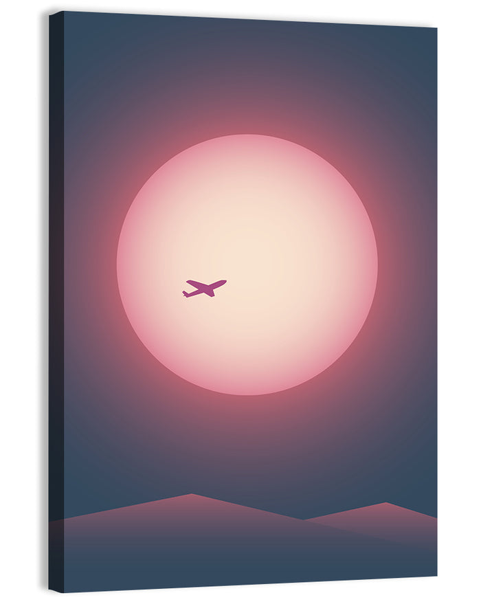 Twilight Airplane Over Mountains Wall Art as a canvas print