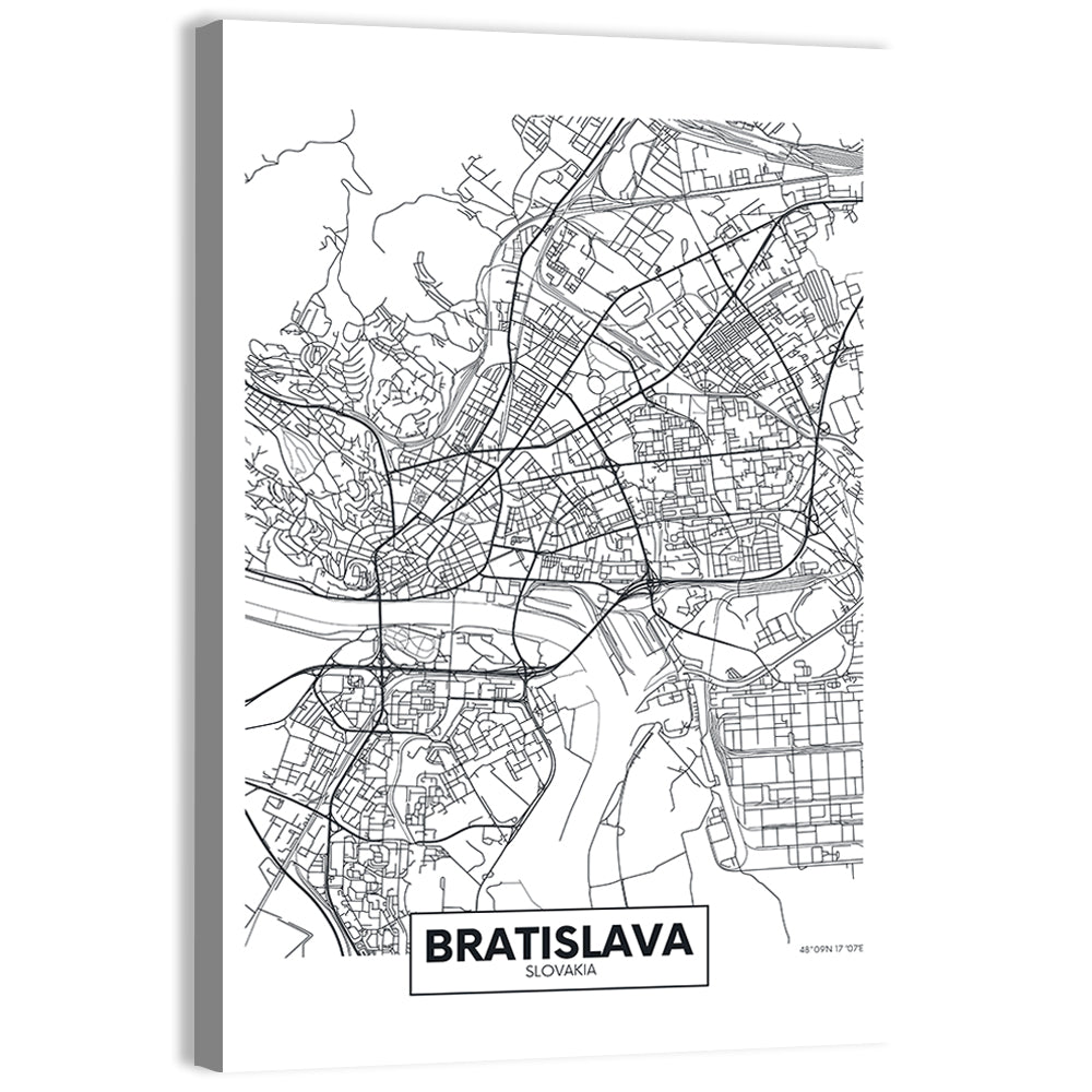 Bratislava City Map Wall Art, canvas print, portrait