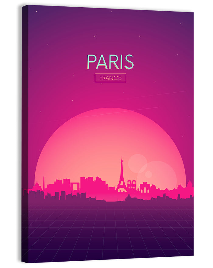 Paris Synthwave Skyline Wall Art as a canvas print