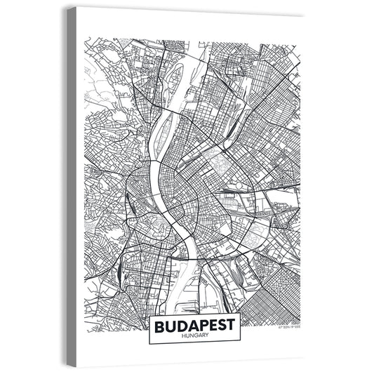 Budapest City Map Wall Art