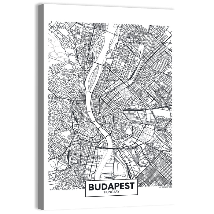 Budapest City Map Wall Art as a canvas print