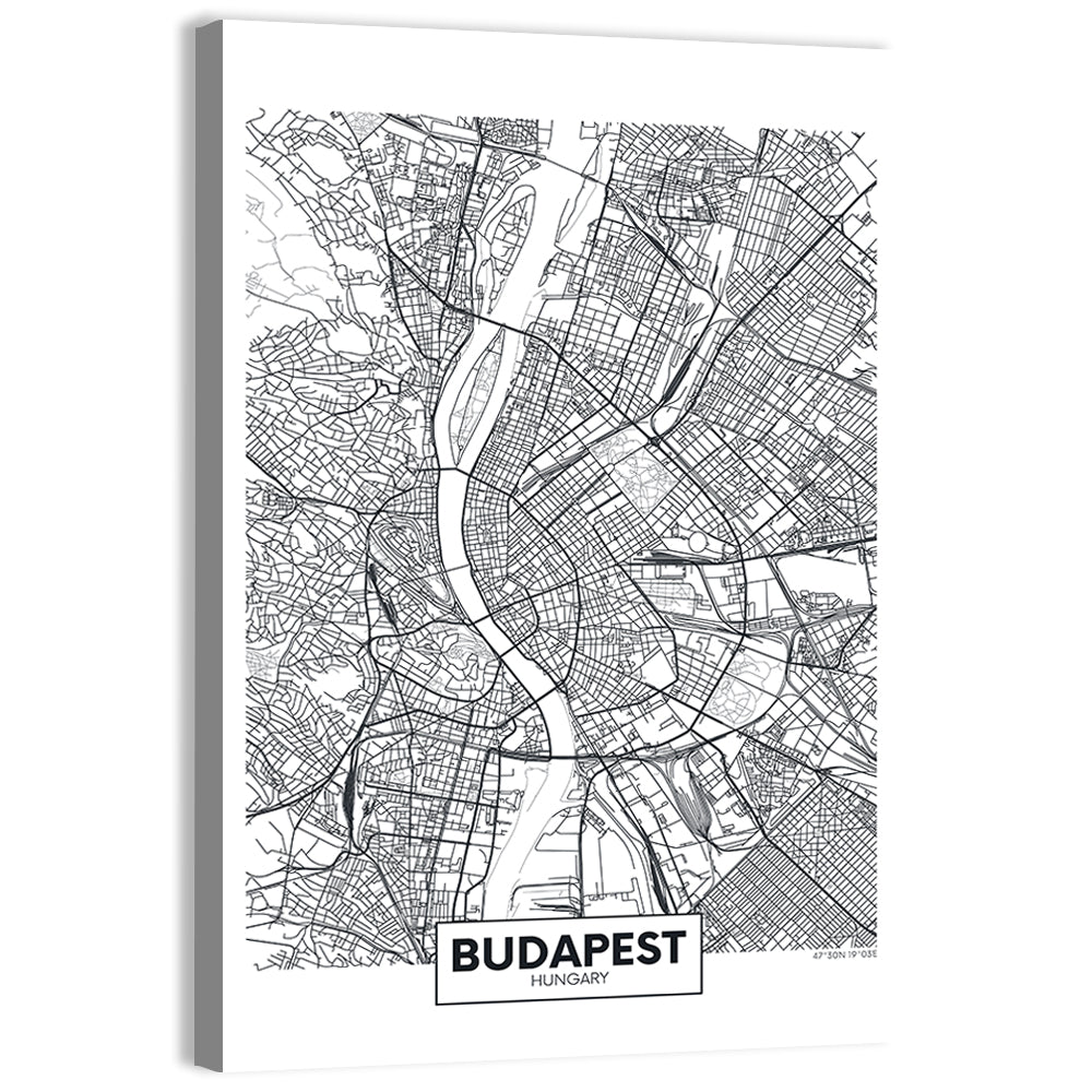 Budapest City Map Wall Art