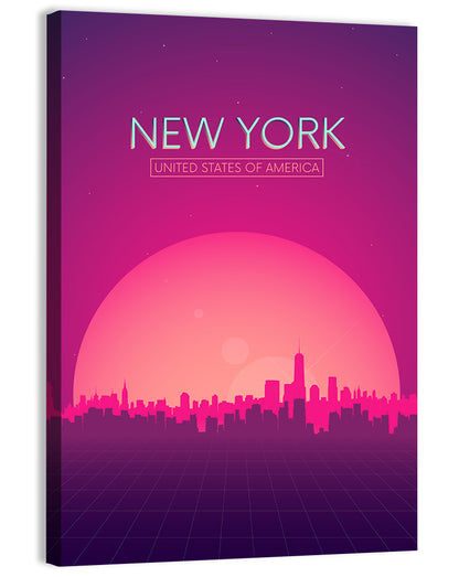 New York Retro Sunset Skyline Wall Art