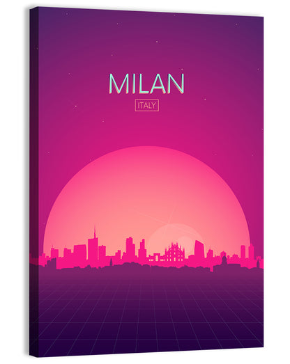 Milan Sunset Skyline Illustration Wall Art