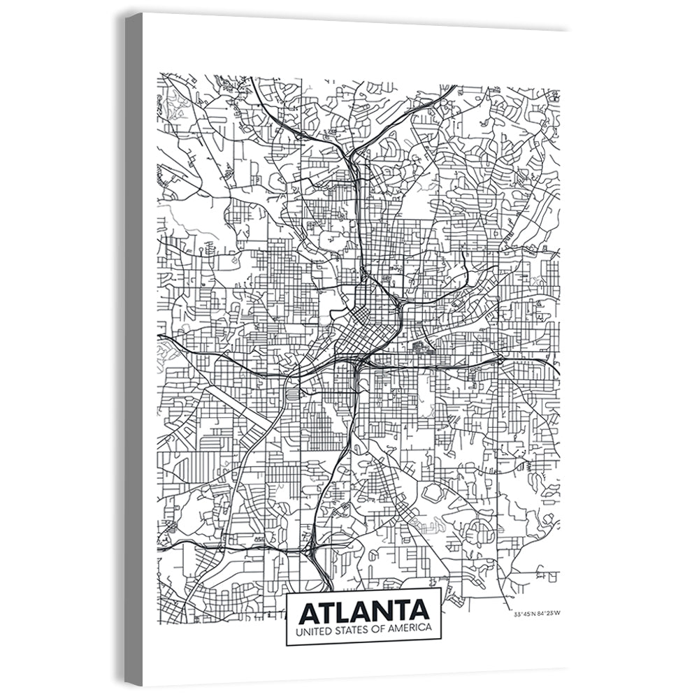 Atlanta City Map Wall Art, canvas print, portrait
