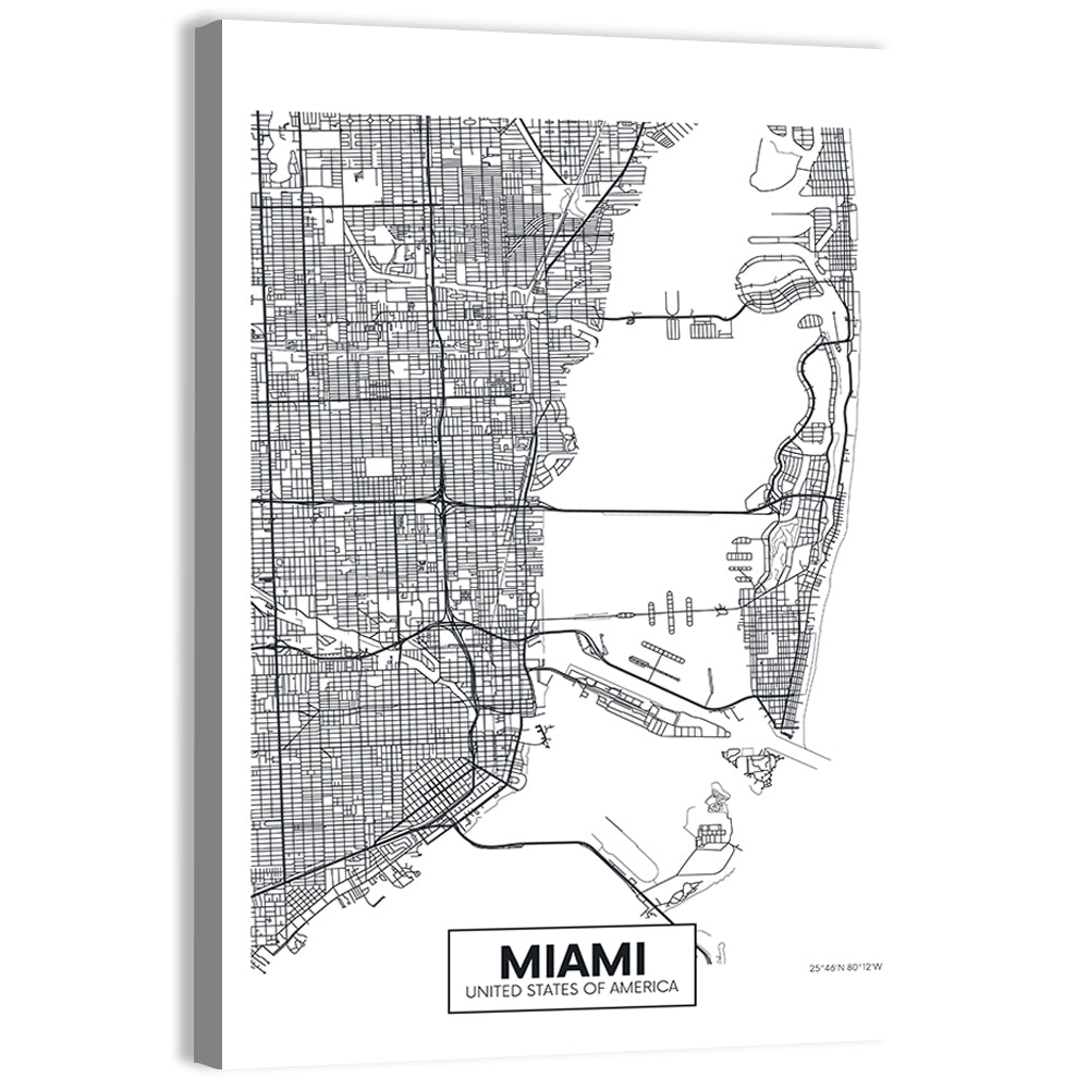 Miami City Map Wall Art, canvas print, portrait