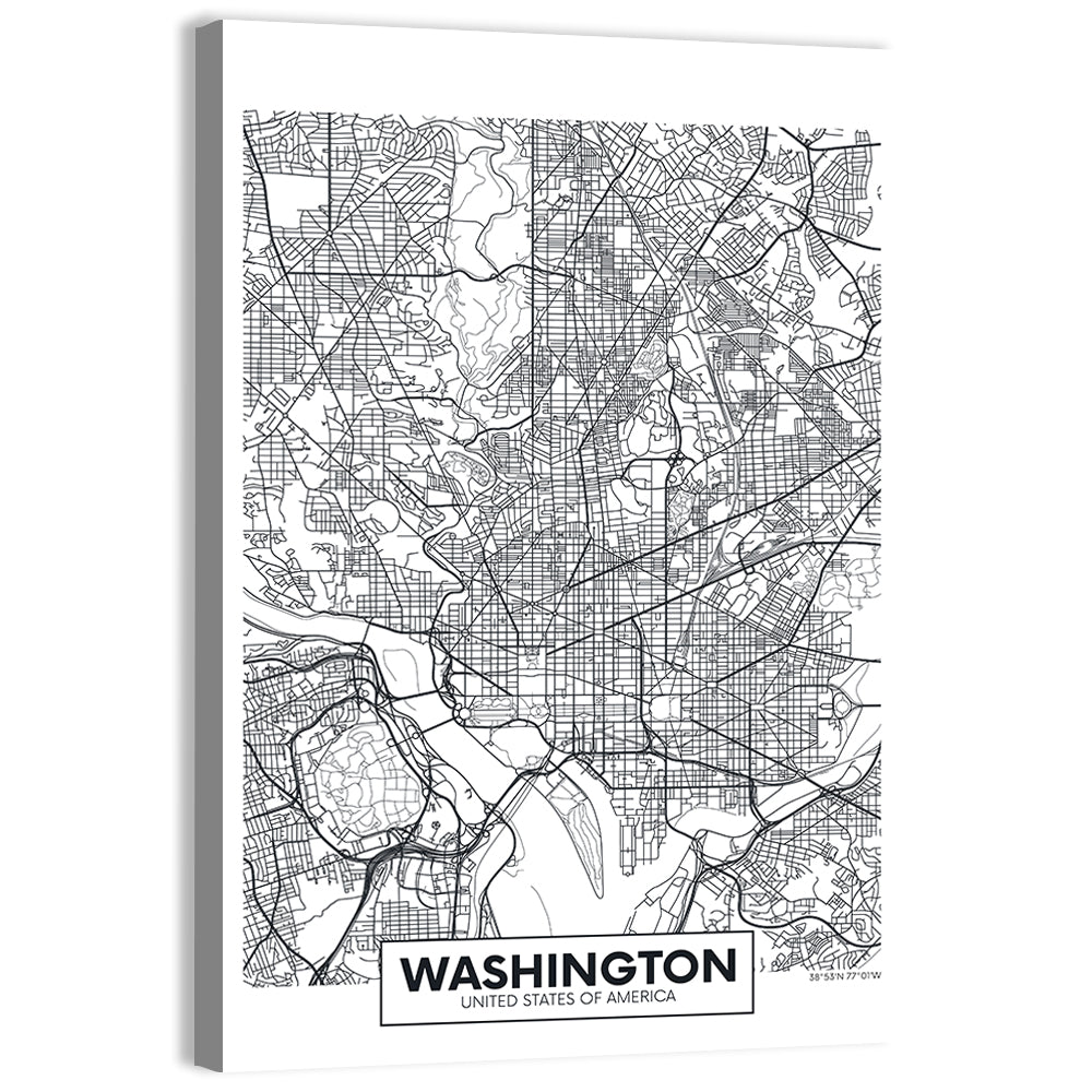 Washington D.c. Map Wall Art, canvas print, portrait