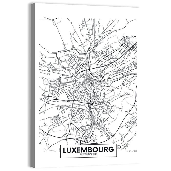 Luxembourg City Map Wall Art as a canvas print