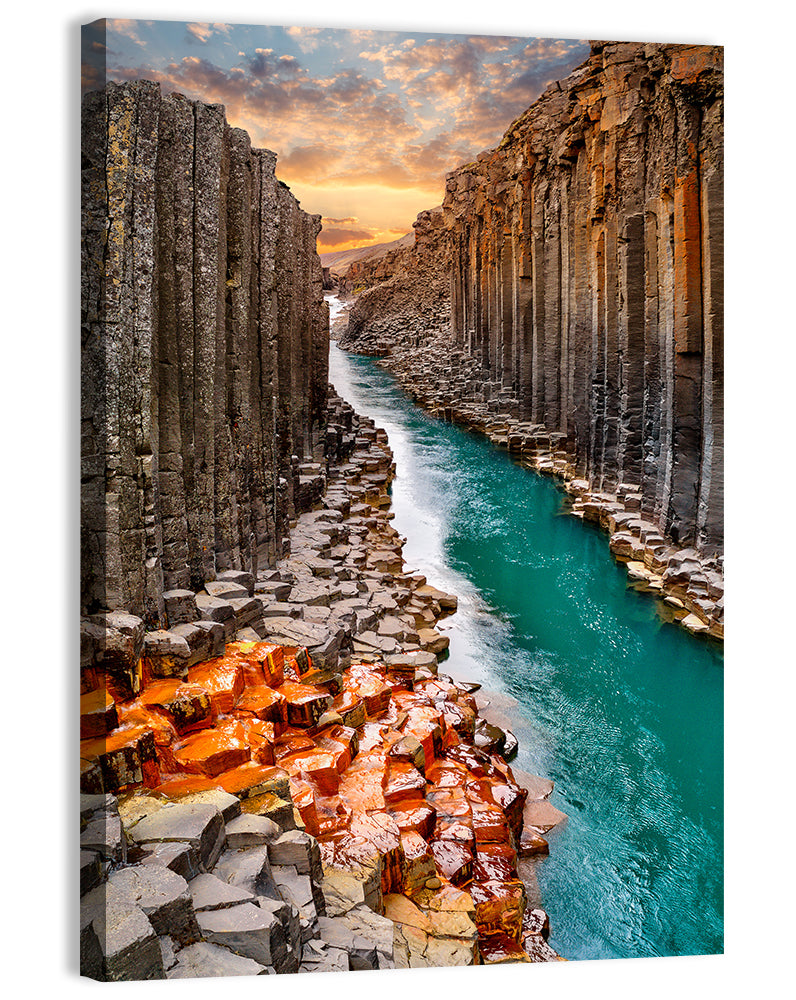 Stuðlagil Canyon Basalt Columns at Golden Hour Wall Art