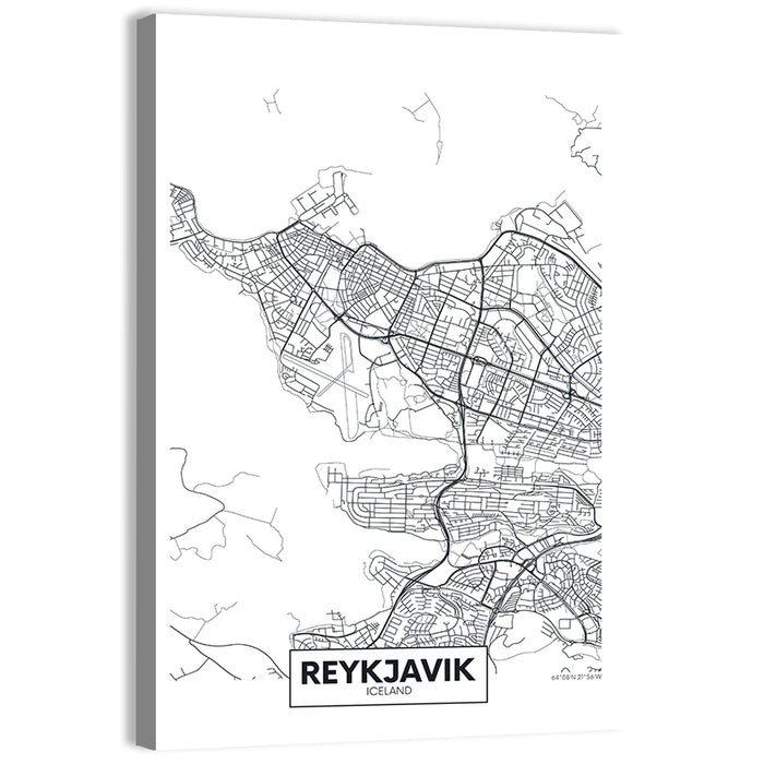 Reykjavik Aerial Map with Runway Wall Art as a canvas print