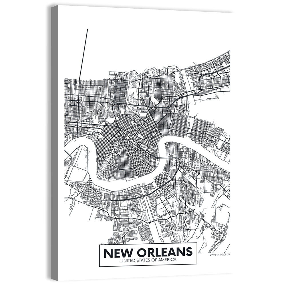 New Orleans Minimalist City Map Wall Art, canvas print, portrait