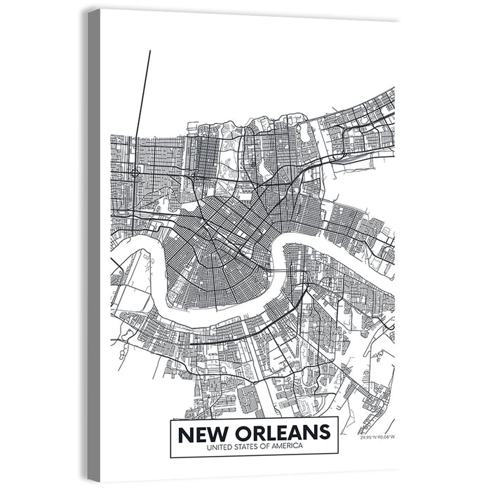 New Orleans Minimalist City Map Wall Art as a canvas print