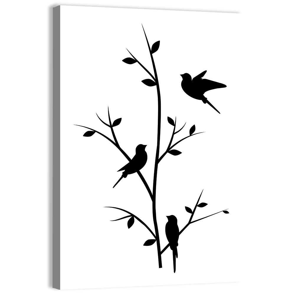 Three Birds on Branch Silhouette Wall Art