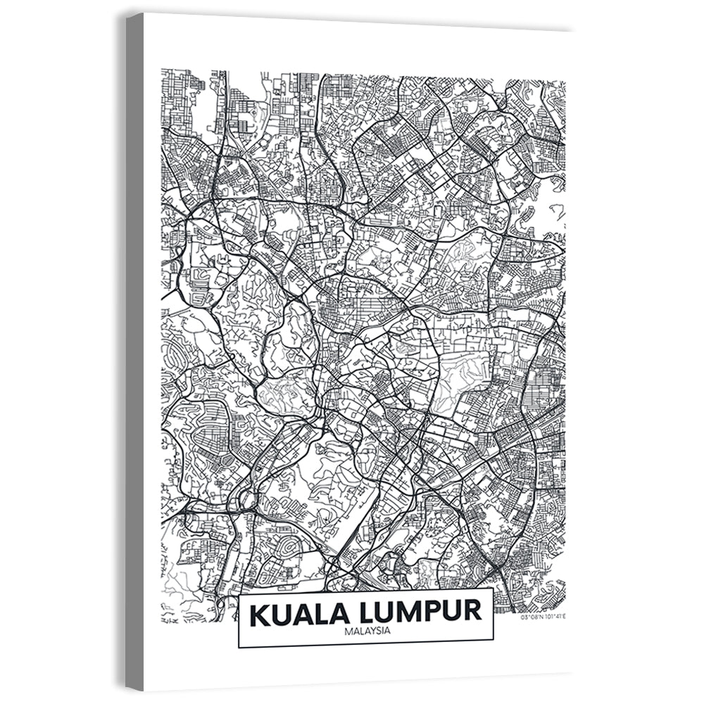Kuala Lumpur Street Grid Map Wall Art, canvas print, portrait