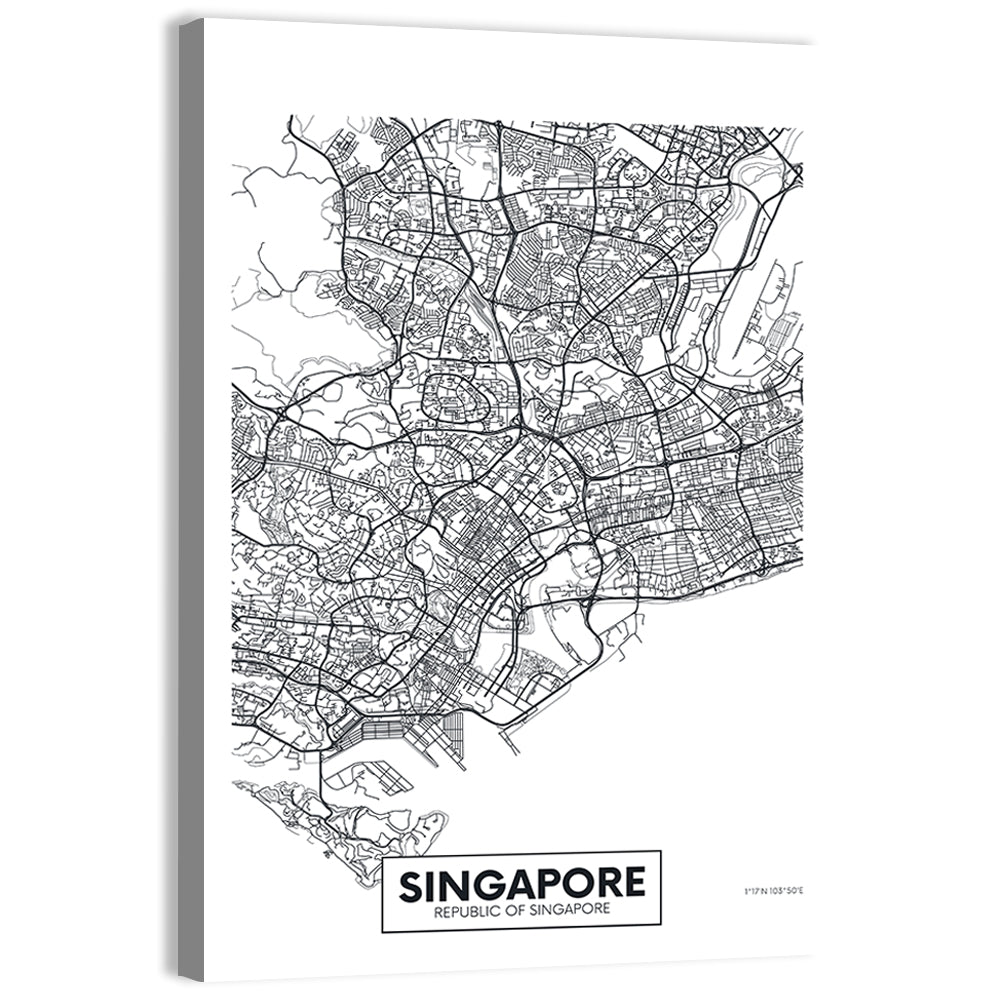 Singapore Minimalist City Map Wall Art, canvas print, portrait