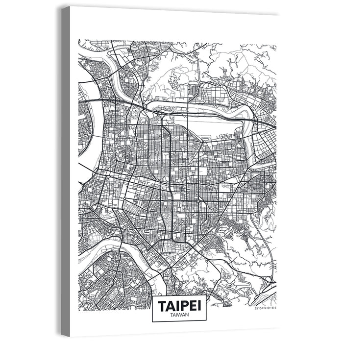 Taipei Street Grid Map Wall Art as a canvas print