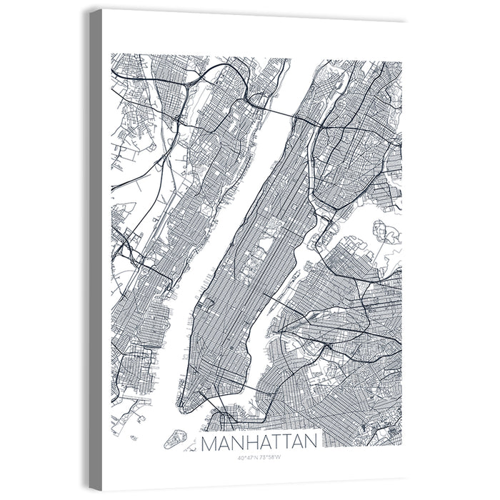 Manhattan Island Map Wall Art as a canvas print