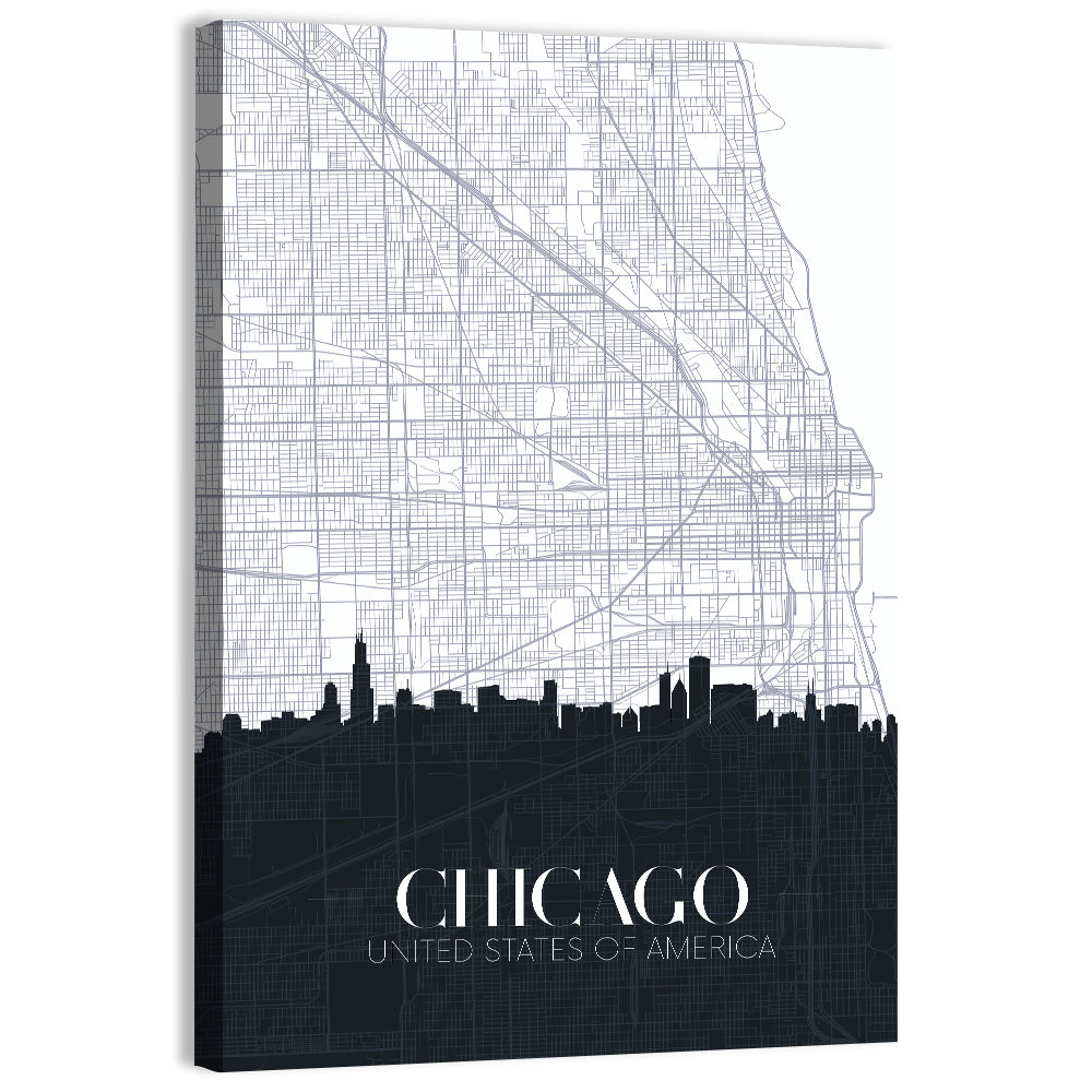 Chicago Skyline Map Wall Art