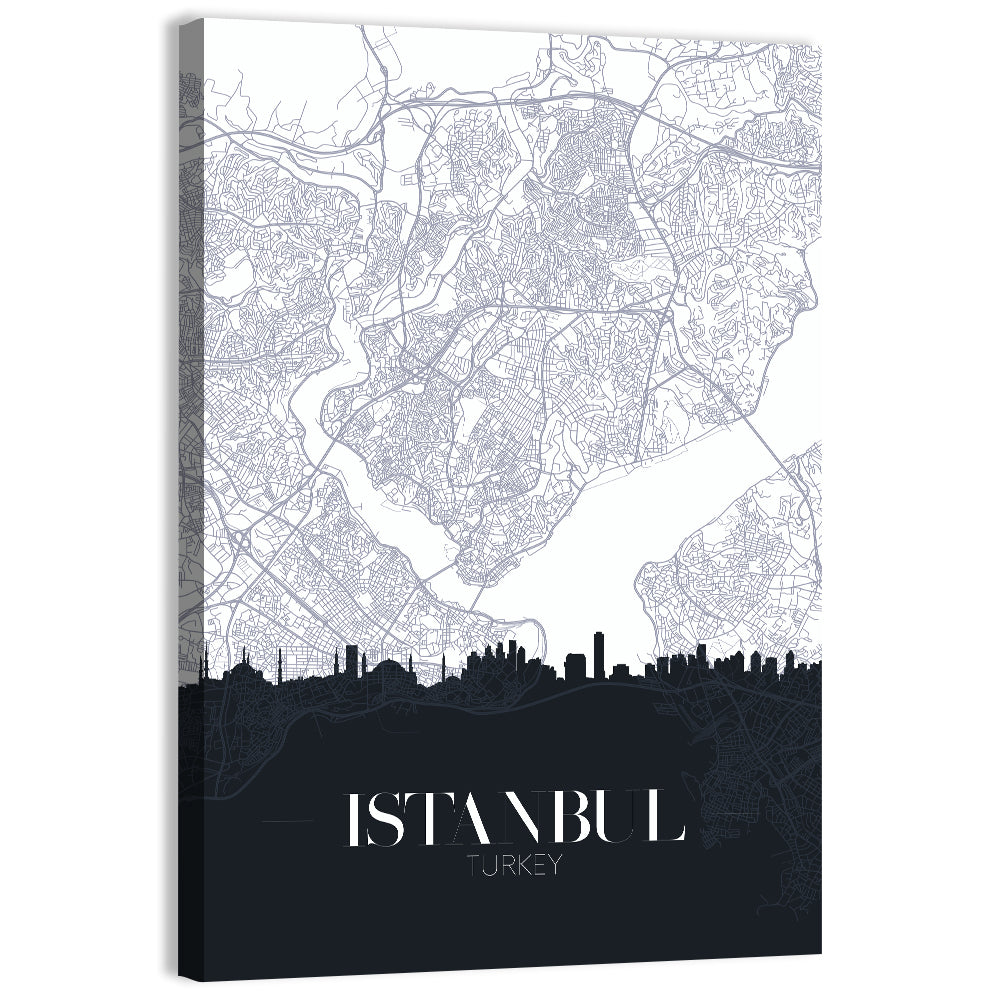 Istanbul Map and Skyline Wall Art, canvas print, portrait