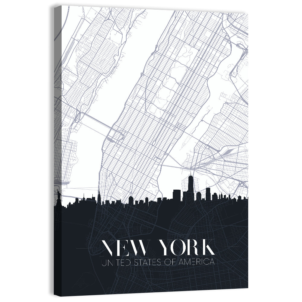 Manhattan Map with Skyline Wall Art