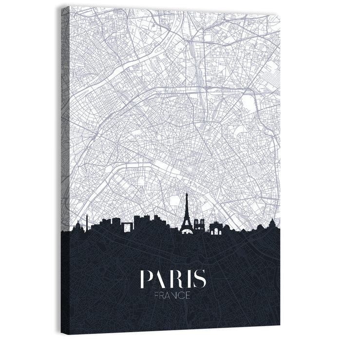 Paris Map with Eiffel Silhouette Wall Art as a canvas print